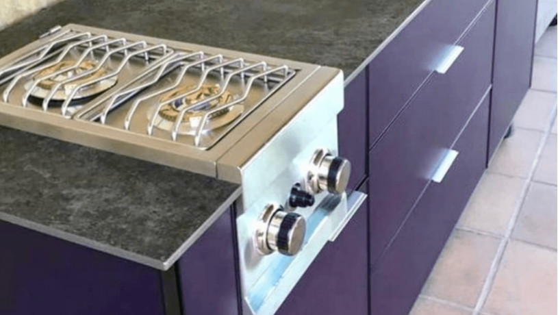 Purple Aluminum Cabinetry with Neolith Countertops