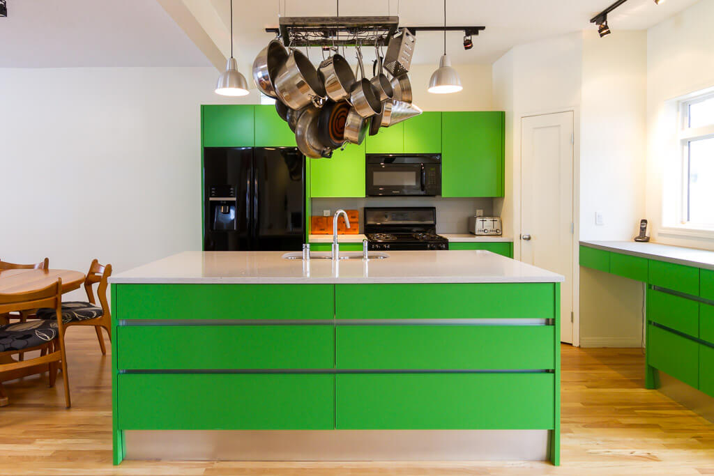 Bright green metal kitchen